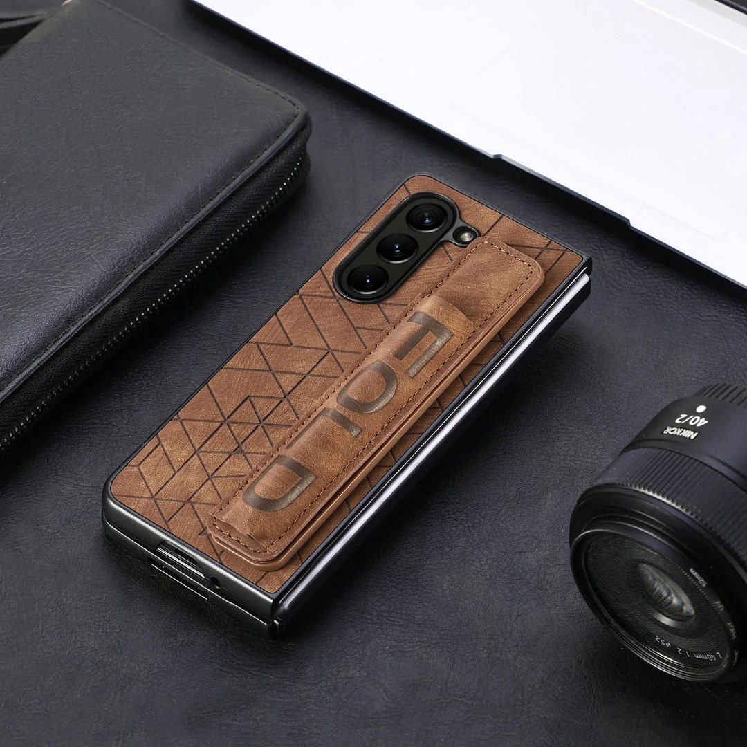 Galaxy Z Fold5 Elegant Leather Wristband & Pen Holder Case - Image 2