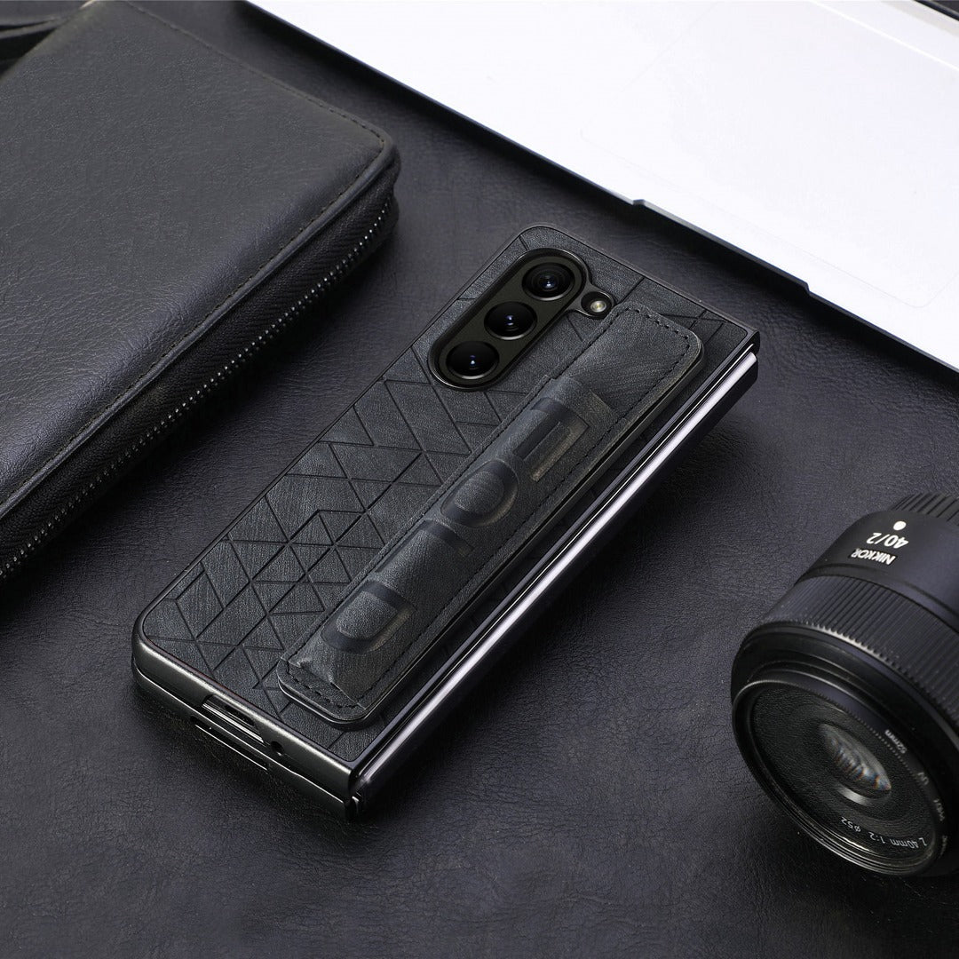 Galaxy Z Fold5 Elegant Leather Wristband & Pen Holder Case - Image 3