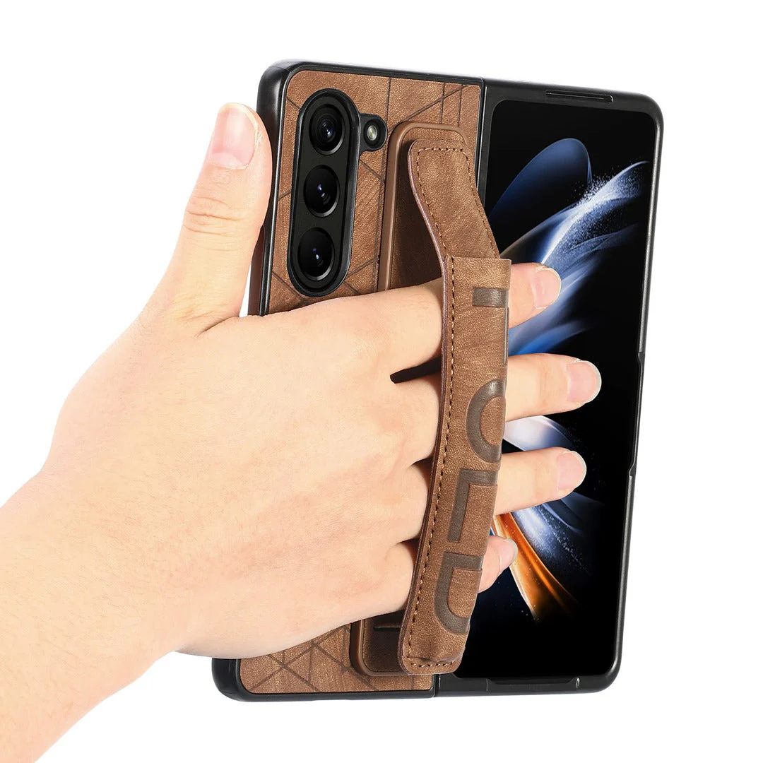 Galaxy Z Fold5 Elegant Leather Wristband & Pen Holder Case - Image 4