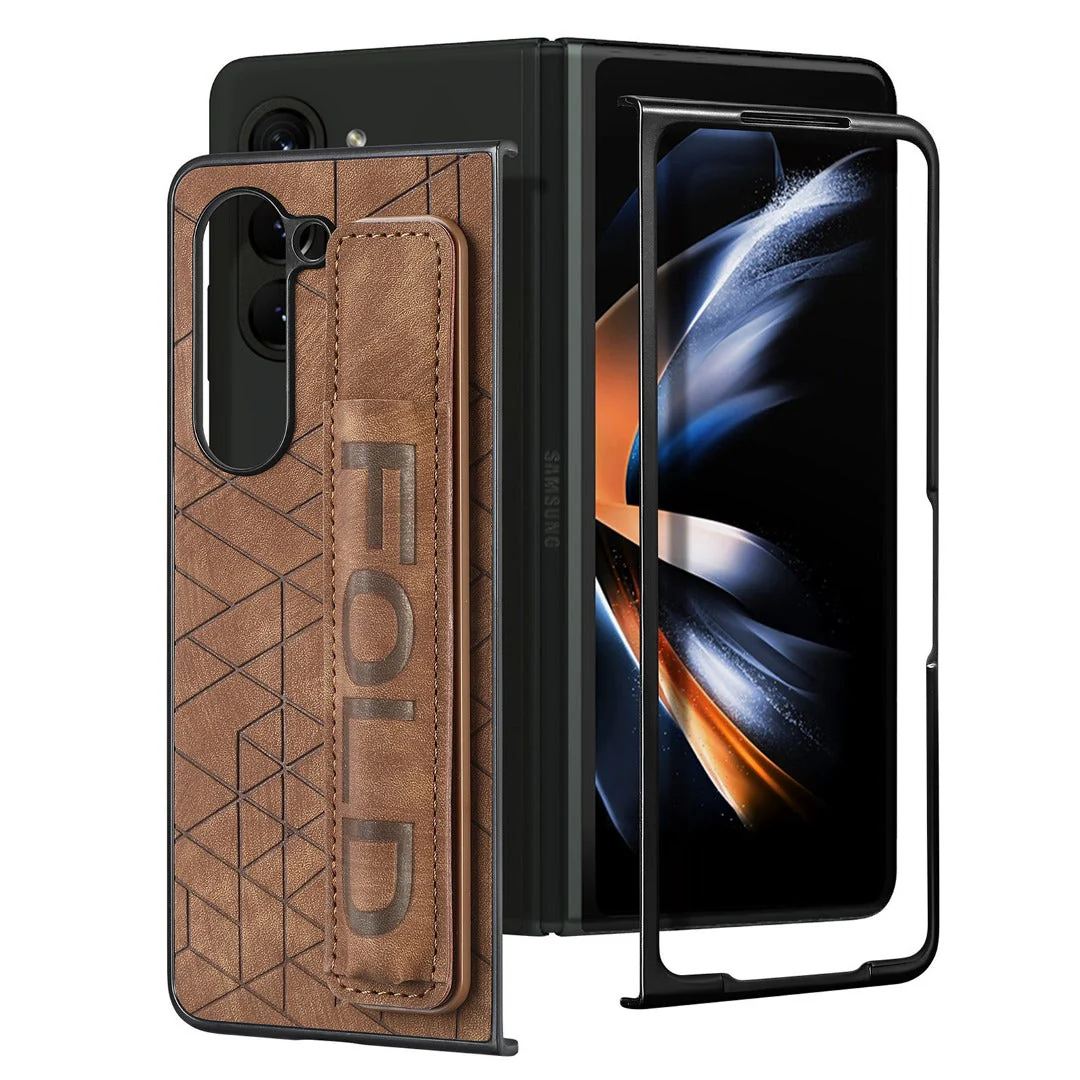 Galaxy Z Fold5 Elegant Leather Wristband & Pen Holder Case - Image 5