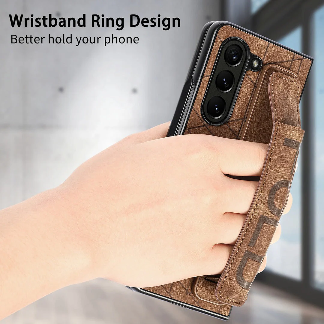 Galaxy Z Fold5 Elegant Leather Wristband & Pen Holder Case - Image 7