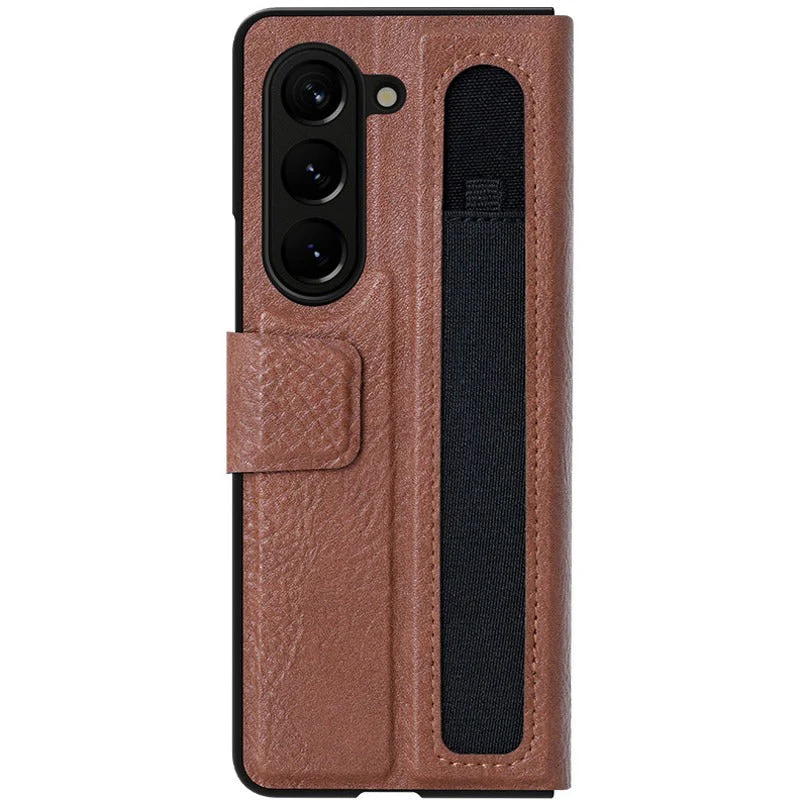 Galaxy Z Fold5 Genuine Leather Flip Case with Pen Slot - Image 12