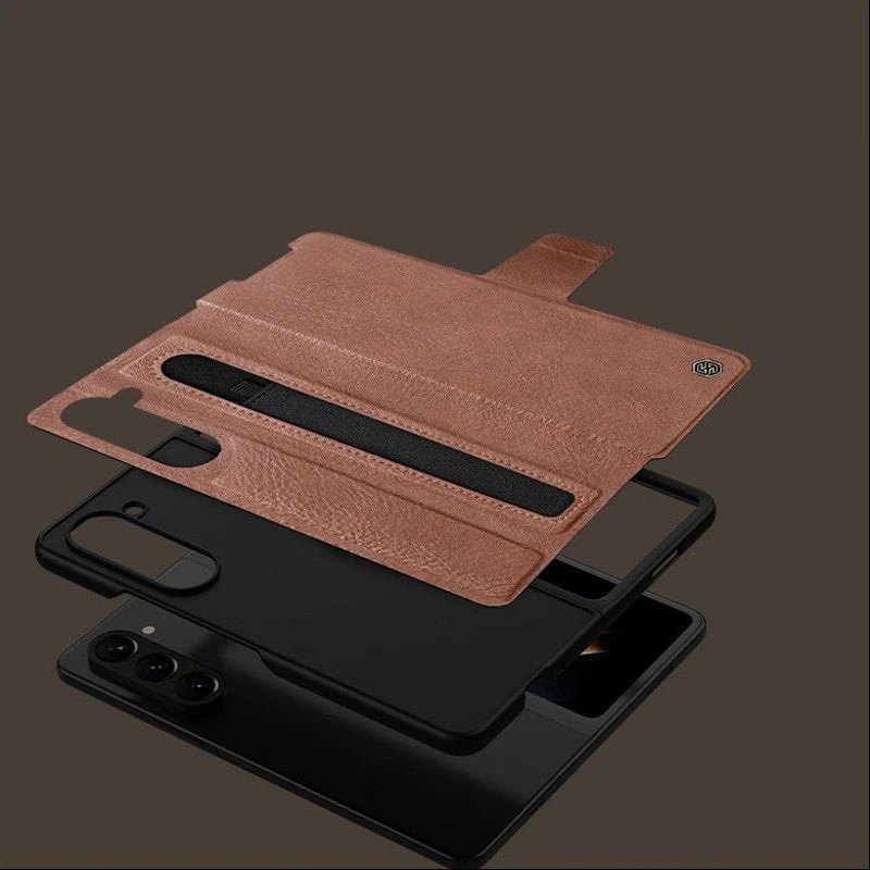 Galaxy Z Fold5 Genuine Leather Flip Case with Pen Slot - Image 13