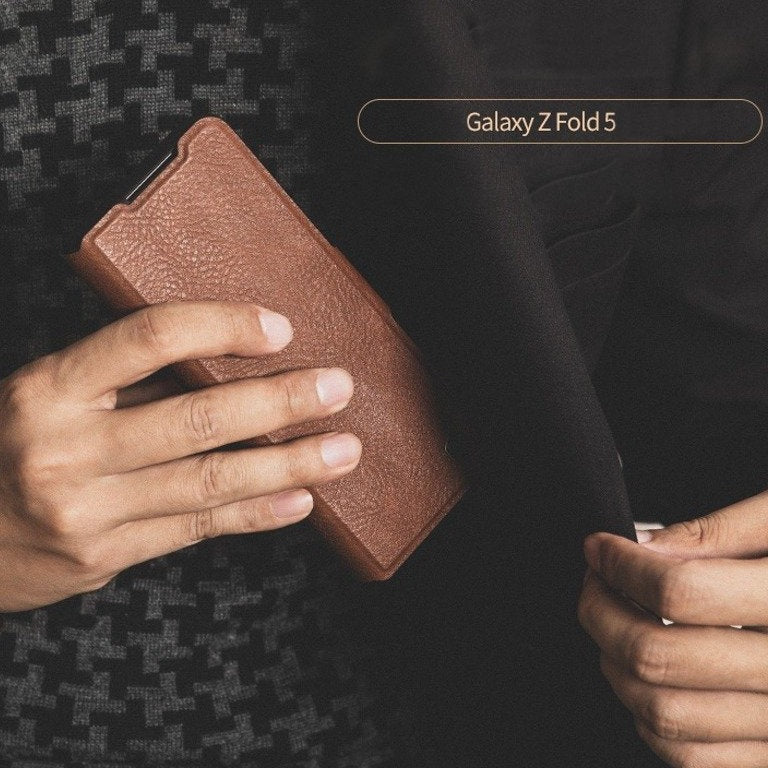 Galaxy Z Fold5 Genuine Leather Flip Case with Pen Slot - Image 15