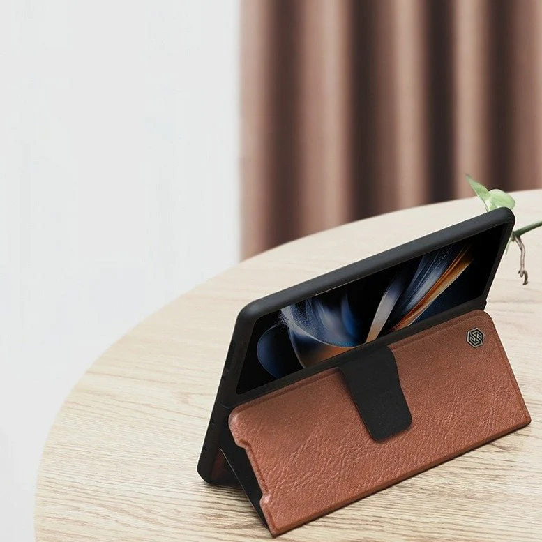 Galaxy Z Fold5 Genuine Leather Flip Case with Pen Slot - Image 4