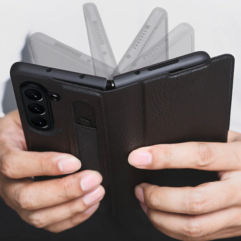 Galaxy Z Fold5 Genuine Leather Flip Case with Pen Slot - Image 9