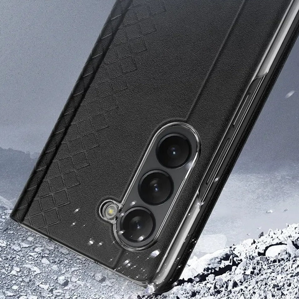 Galaxy Z Fold5 Luxury Lattice Leather Hinge Protection Case - Image 5