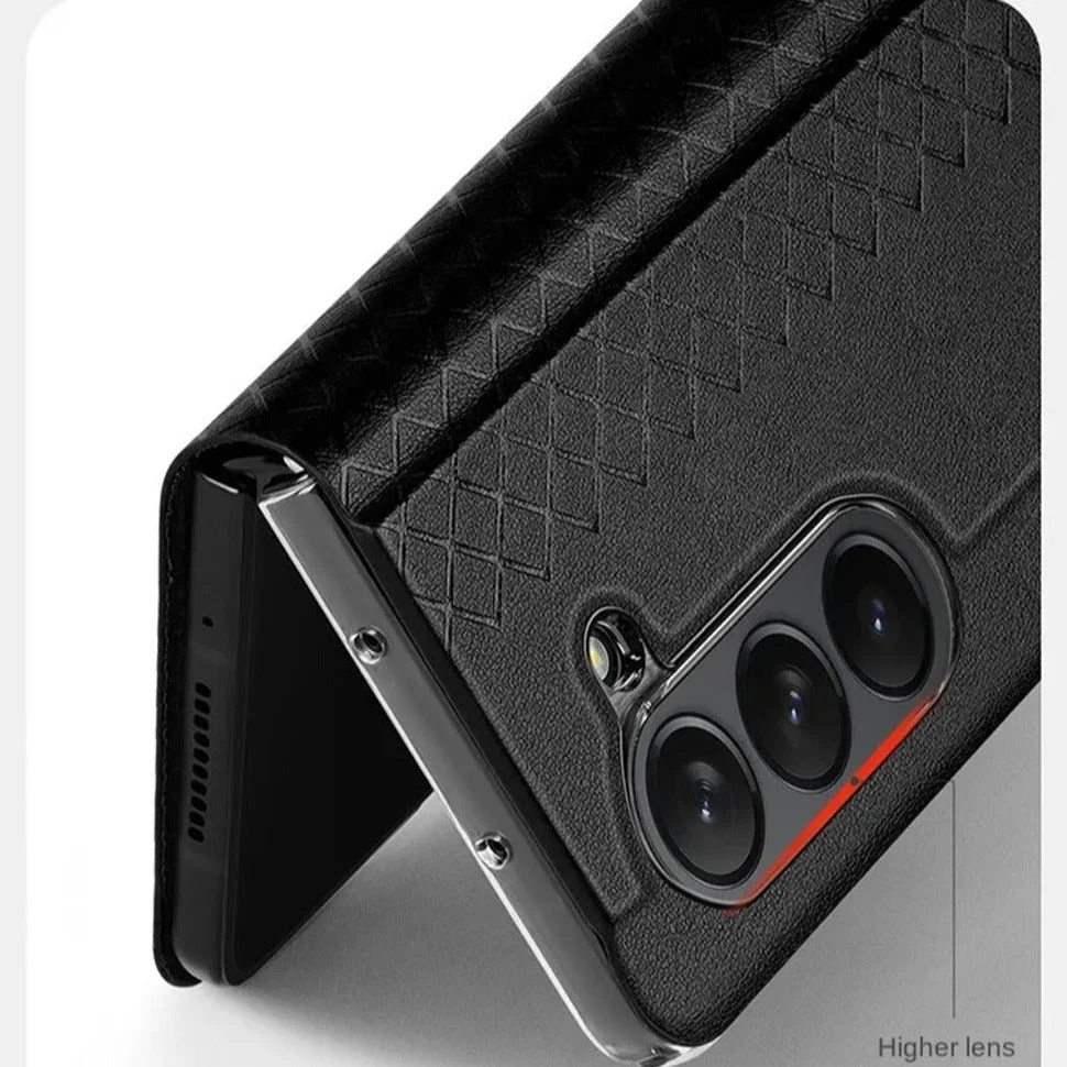Galaxy Z Fold5 Luxury Lattice Leather Hinge Protection Case - Image 7
