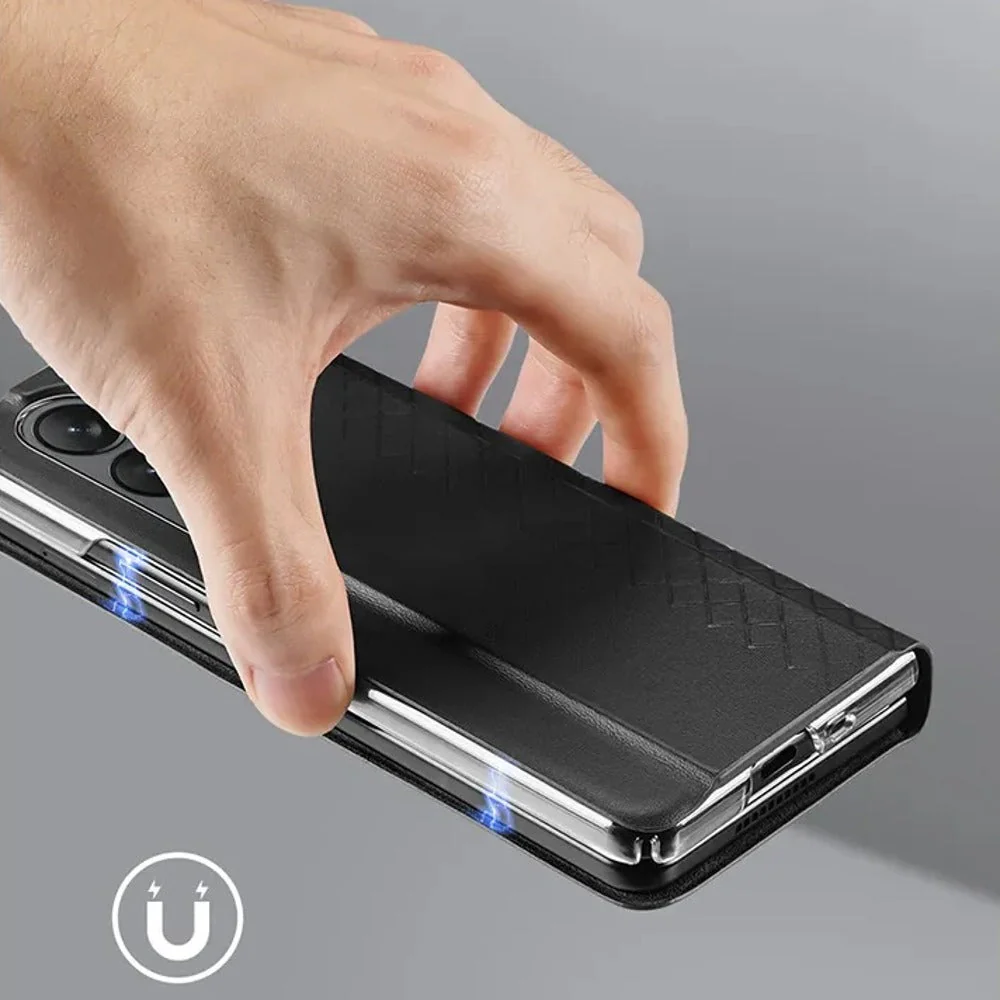 Galaxy Z Fold5 Luxury Lattice Leather Hinge Protection Case - Image 8