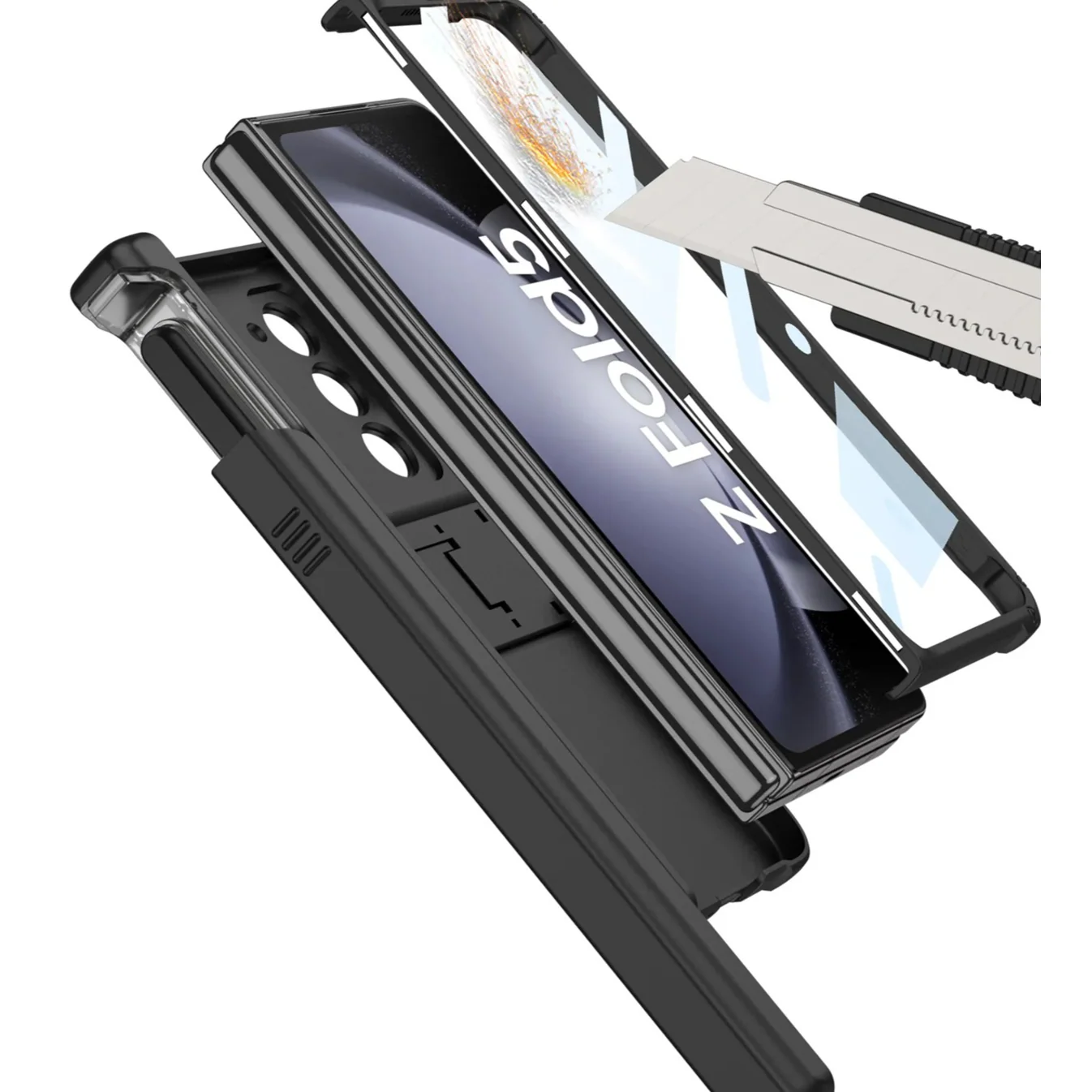 Galaxy Z Fold5 Magnetic Hinge Slide Pen Holder Case - Image 11