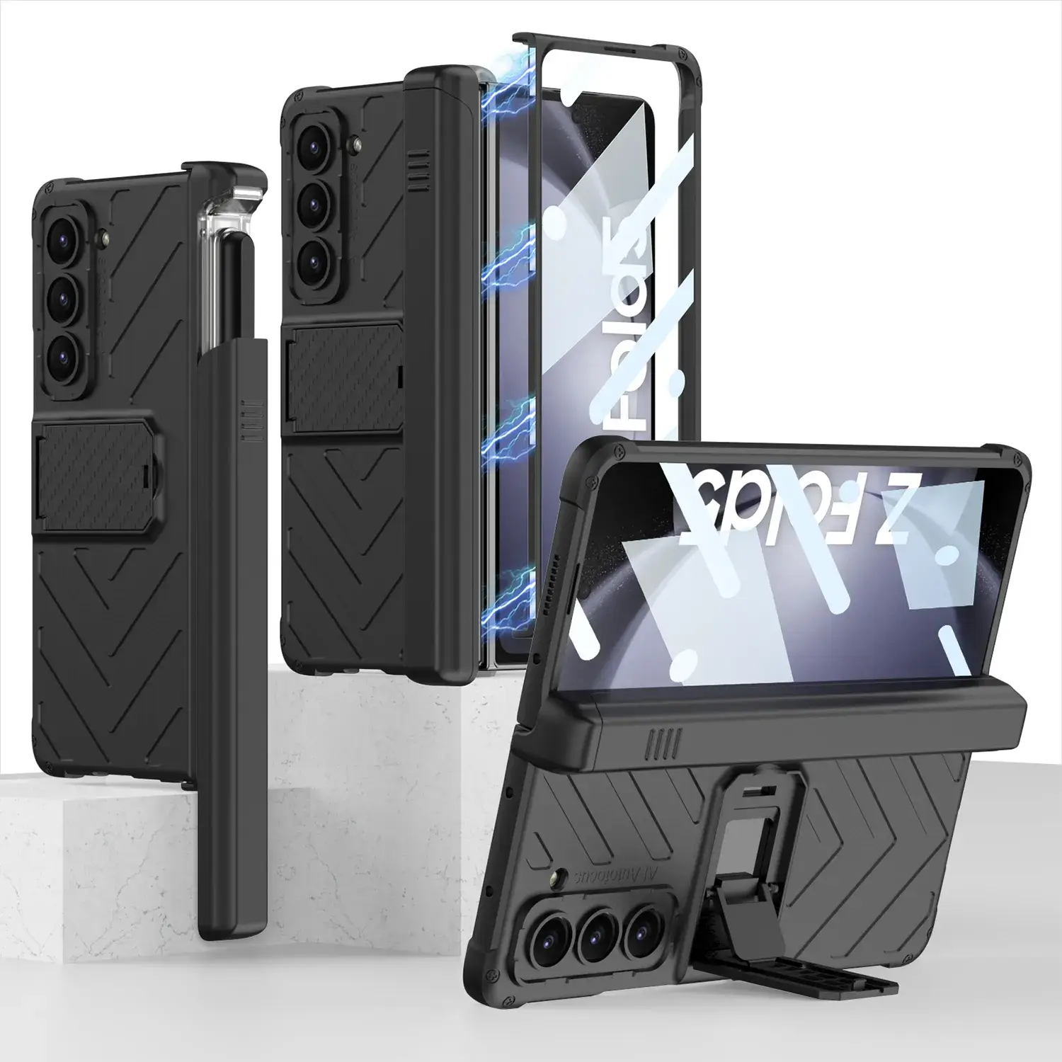 Galaxy Z Fold5 Magnetic Hinge Slide Pen Holder Case - Image 2