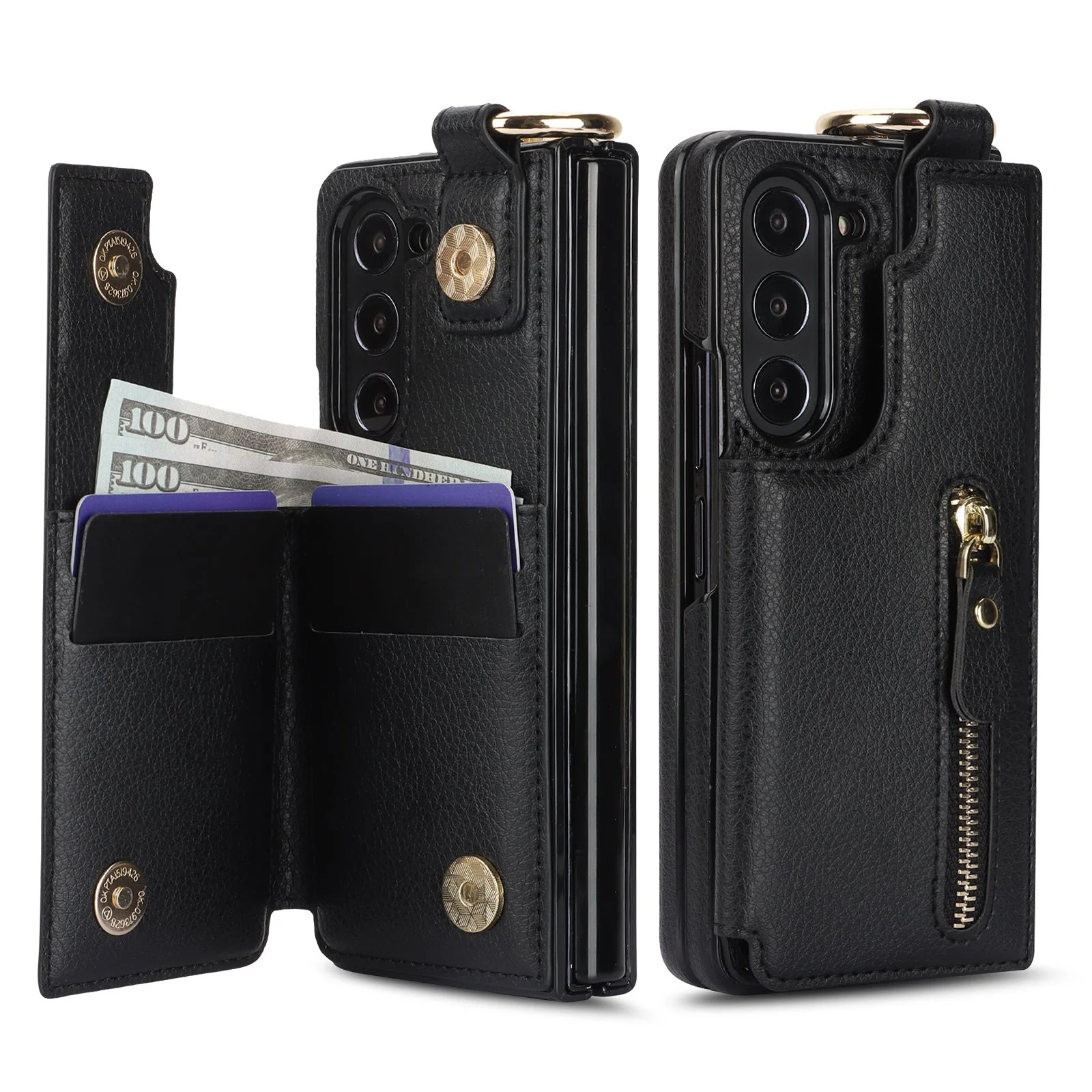 Galaxy Z Fold6 Elegant Ring Buckle Leather Wallet Case - Image 3