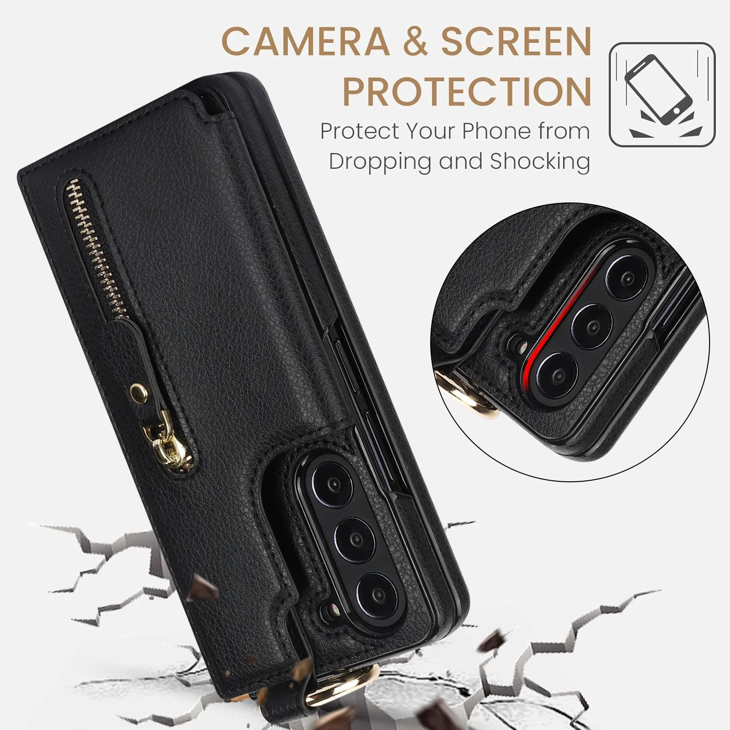 Galaxy Z Fold6 Elegant Ring Buckle Leather Wallet Case - Image 5