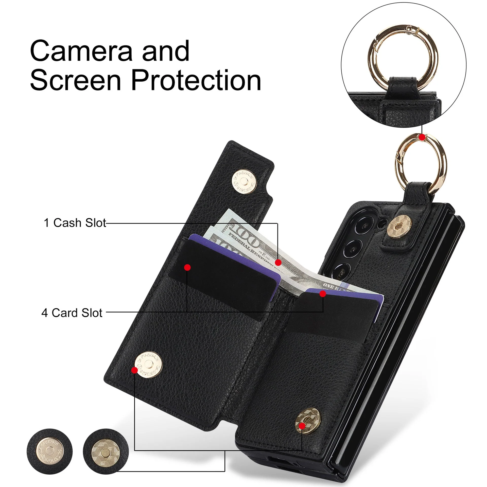 Galaxy Z Fold6 Elegant Ring Buckle Leather Wallet Case - Image 6