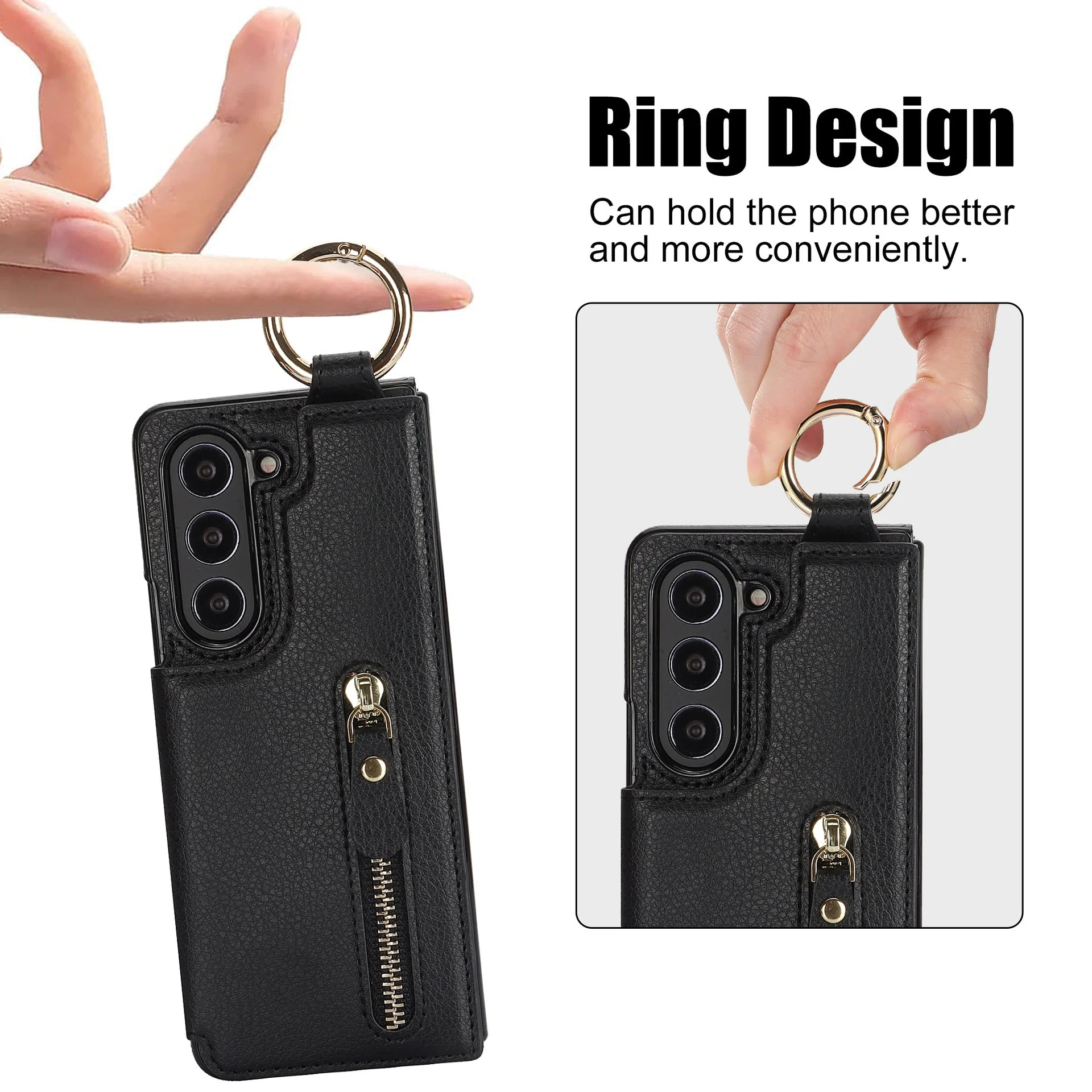 Galaxy Z Fold6 Elegant Ring Buckle Leather Wallet Case - Image 7