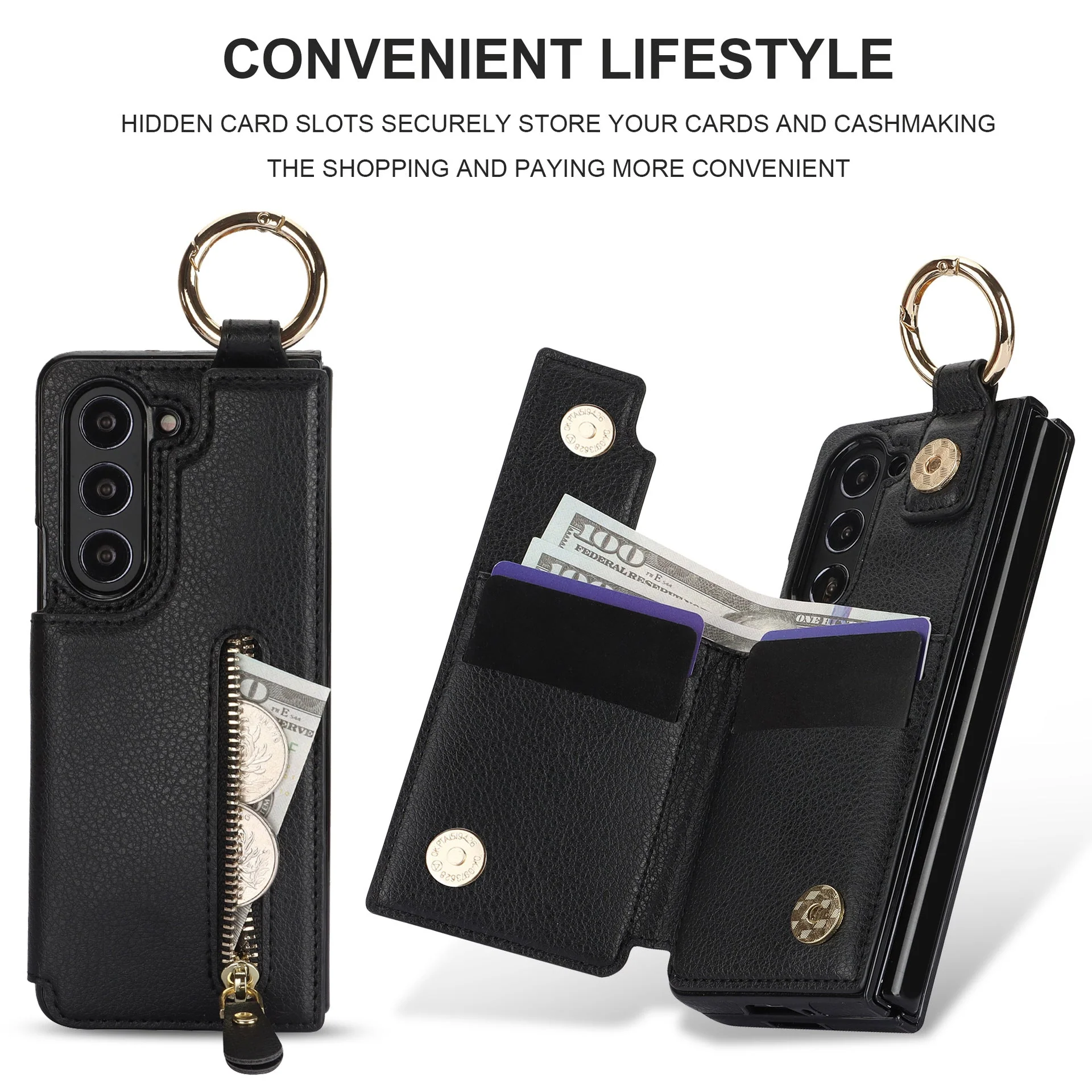 Galaxy Z Fold6 Elegant Ring Buckle Leather Wallet Case - Image 8
