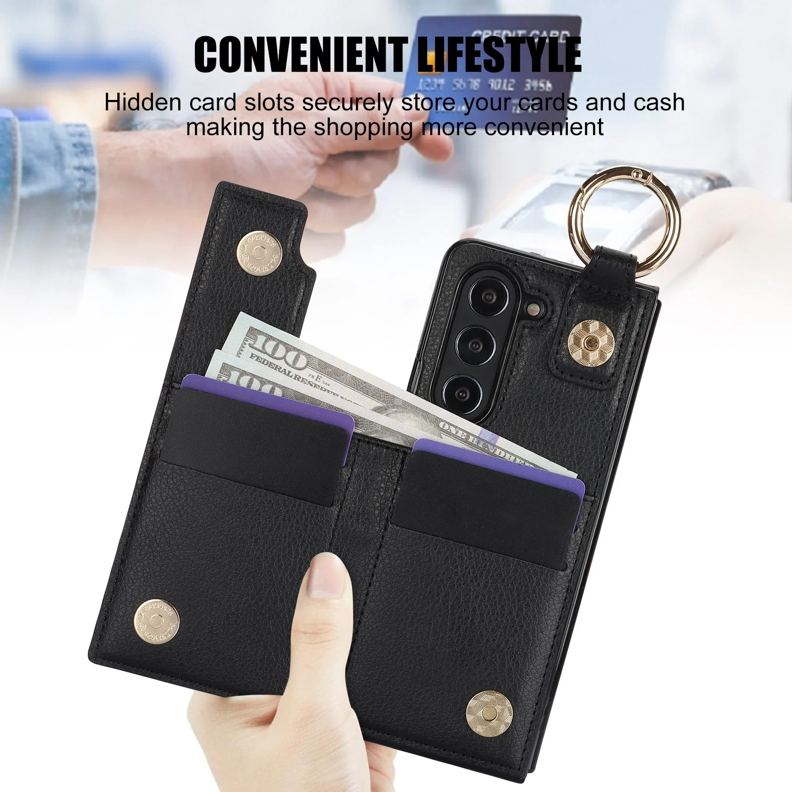 Galaxy Z Fold6 Elegant Ring Buckle Leather Wallet Case - Image 9