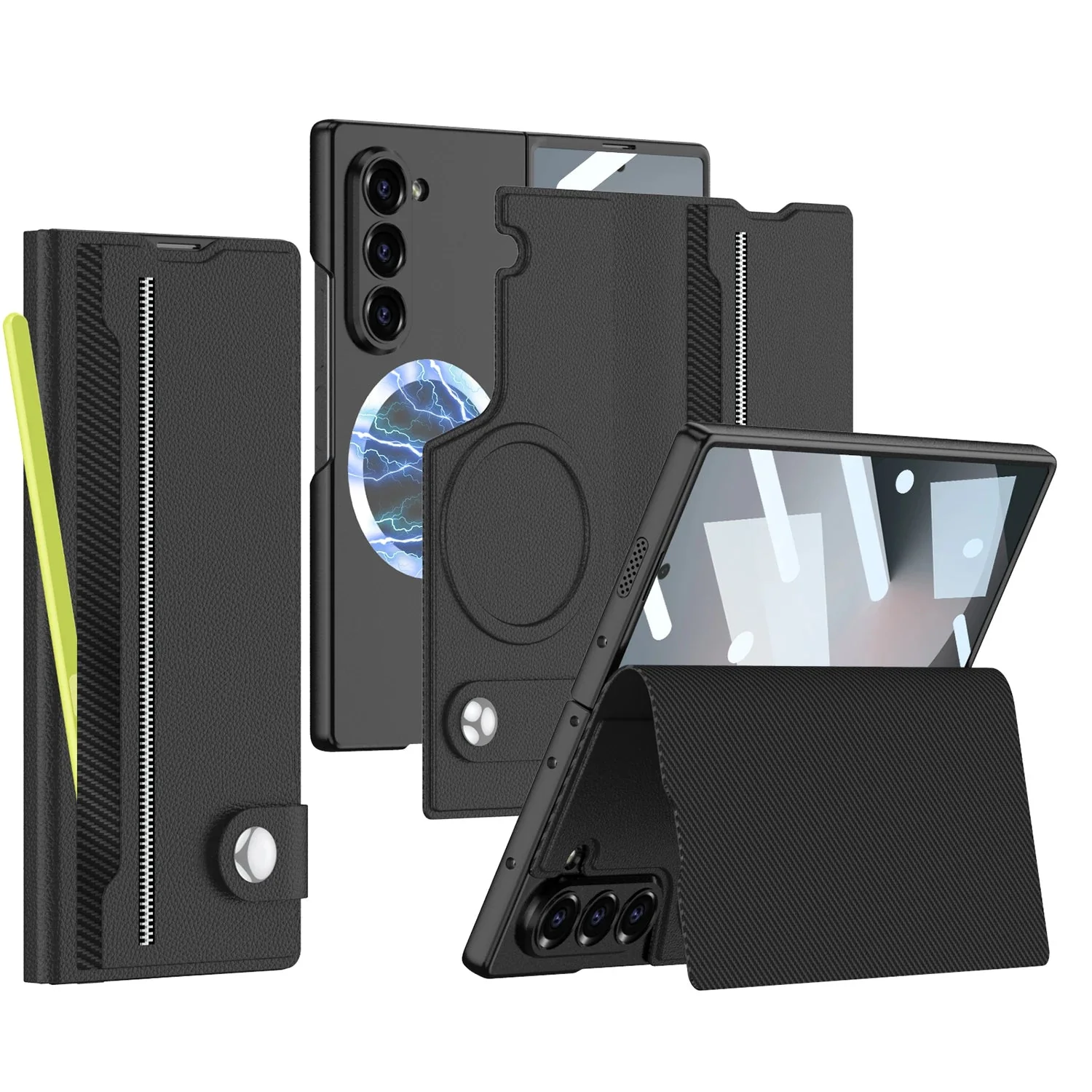 Galaxy Z Fold6 Intricate Leather Texture Magnetic Case - Image 2
