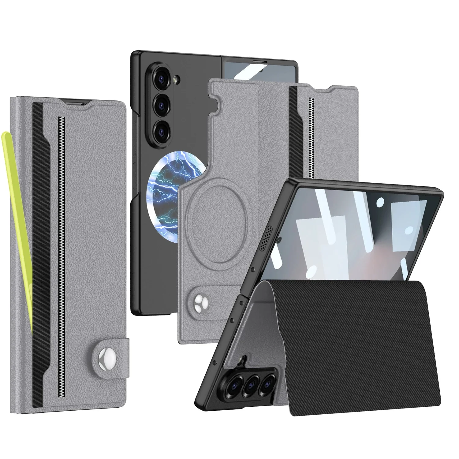Galaxy Z Fold6 Intricate Leather Texture Magnetic Case - Image 3