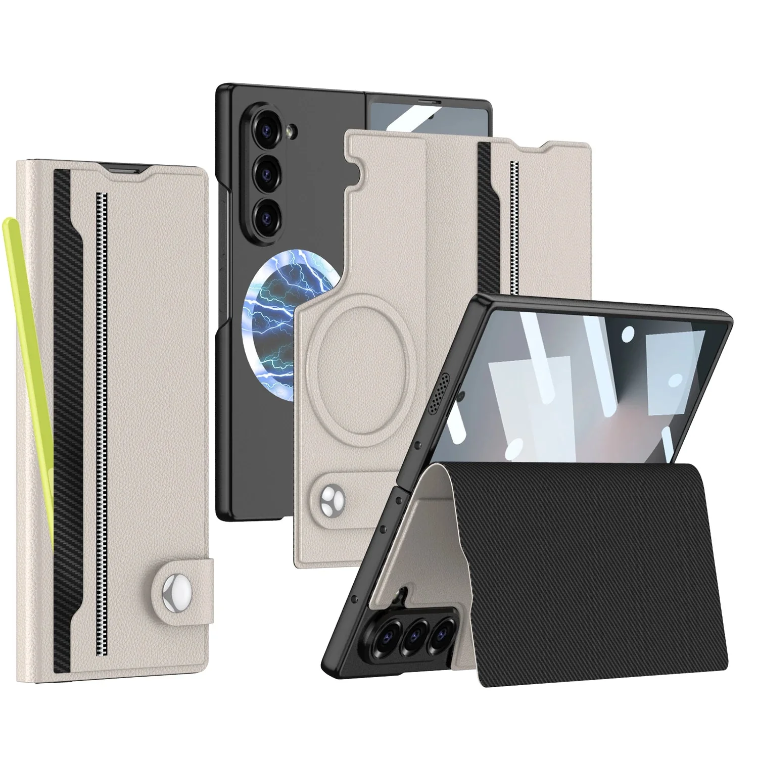 Galaxy Z Fold6 Intricate Leather Texture Magnetic Case - Image 4