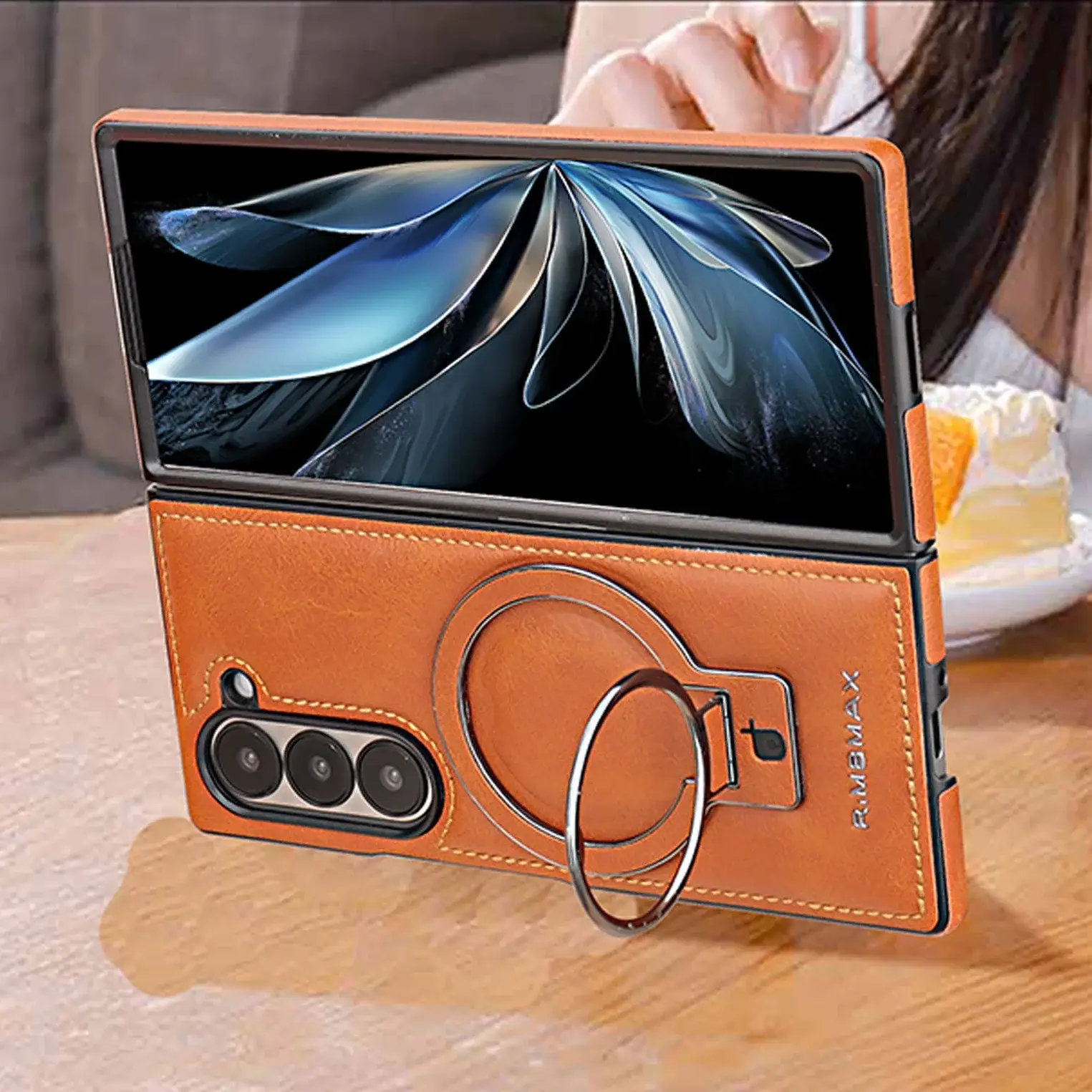Galaxy Z Fold6 Luxury Ring Holder Leather Case - Image 4