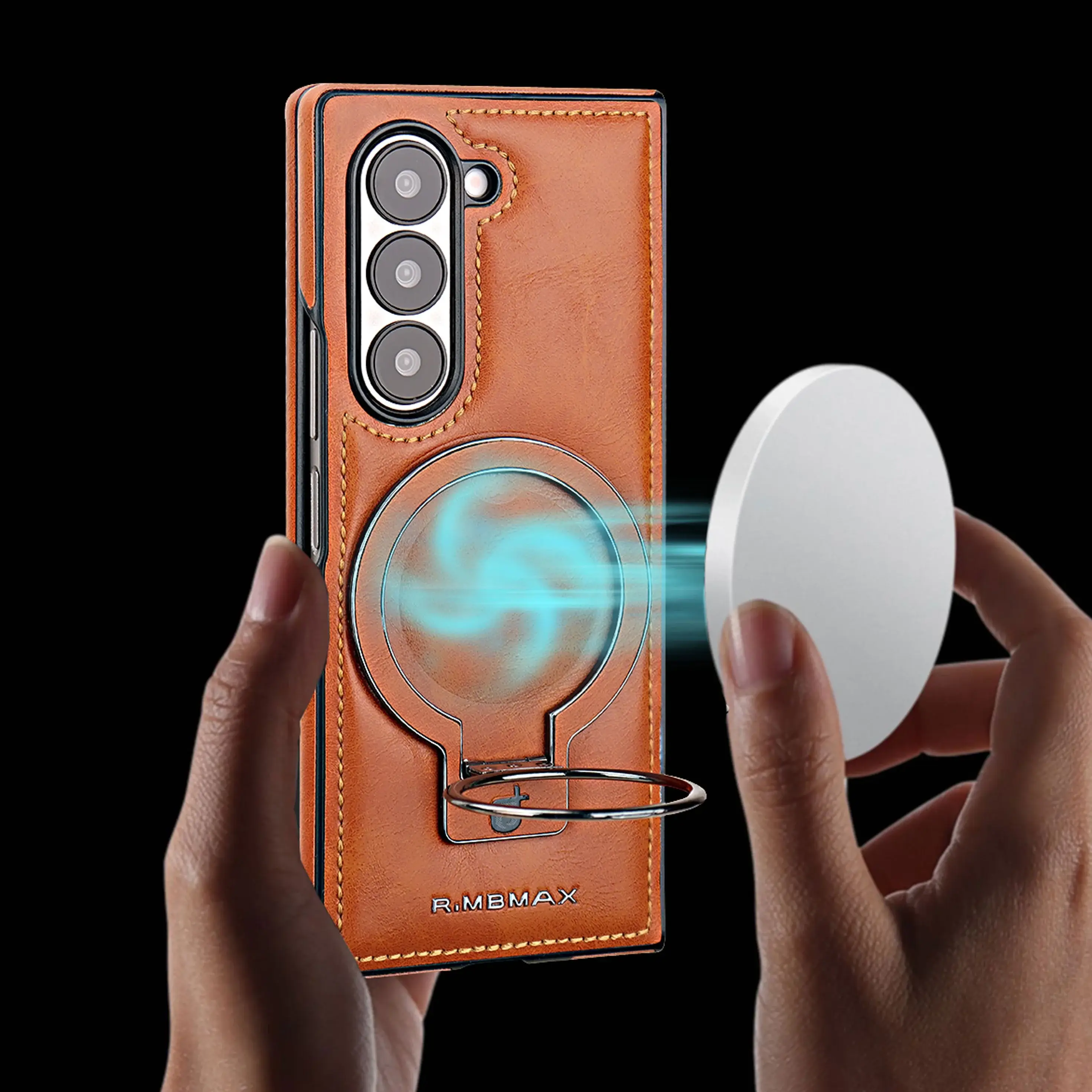 Galaxy Z Fold6 Luxury Ring Holder Leather Case - Image 6