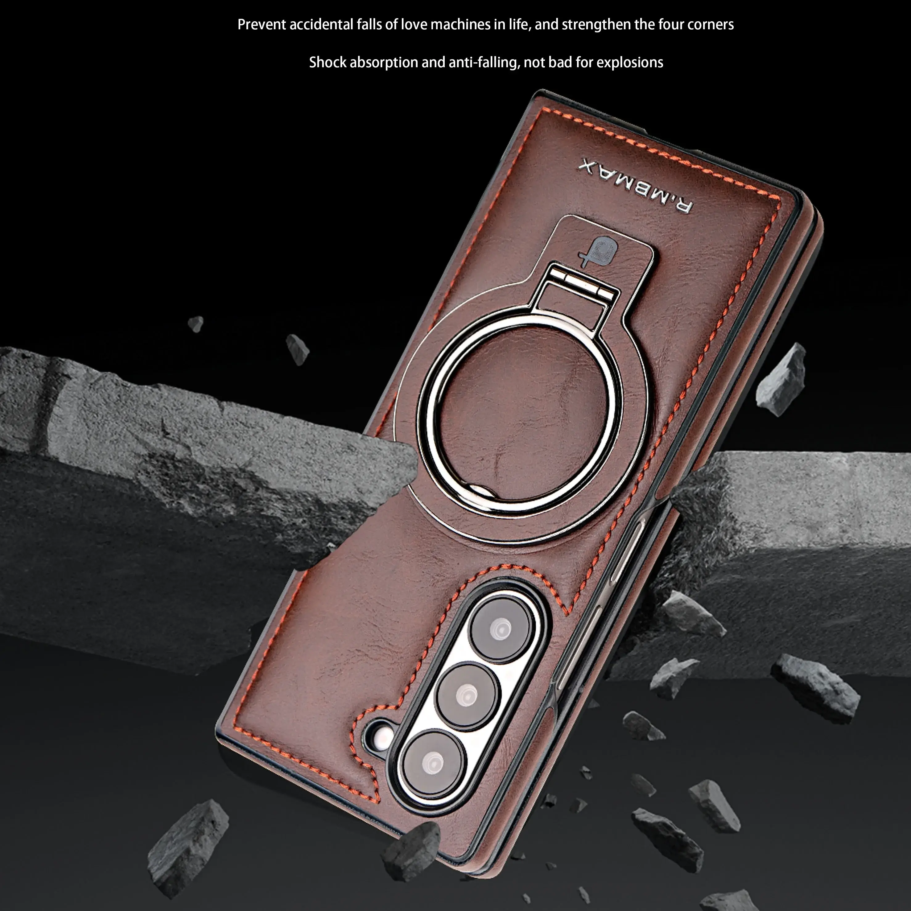 Galaxy Z Fold6 Luxury Ring Holder Leather Case - Image 7