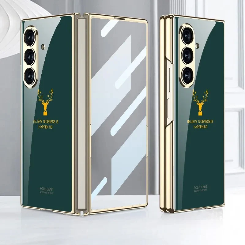 Galaxy Z Fold7 Electroplating Reindeer Pattern Glass Case - Image 2