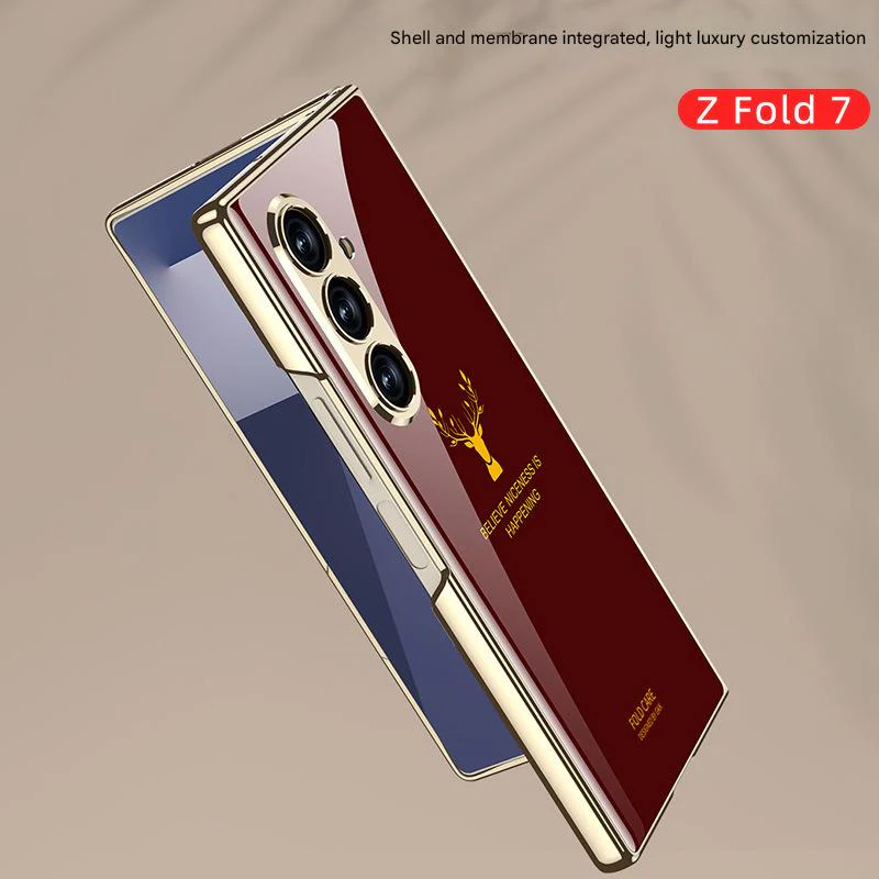 Galaxy Z Fold7 Electroplating Reindeer Pattern Glass Case - Image 3