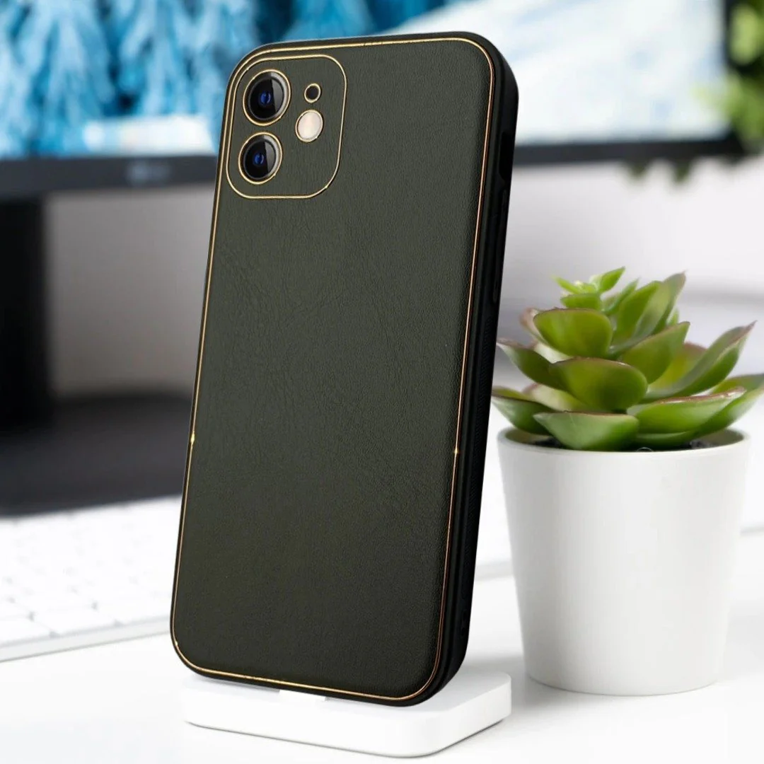 iPhone 11 Series Leather Textured Gold Plated Case - Image 2