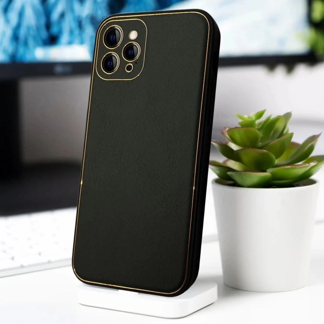 iPhone 11 Series Leather Textured Gold Plated Case - Image 6