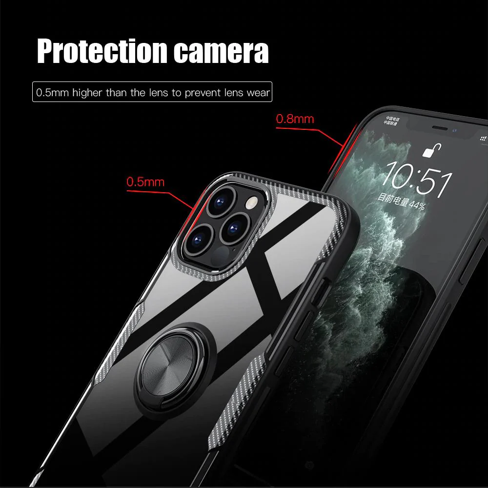 iPhone 12 Pro Shockproof Transparent Metallic Ring Holder Case - Image 5