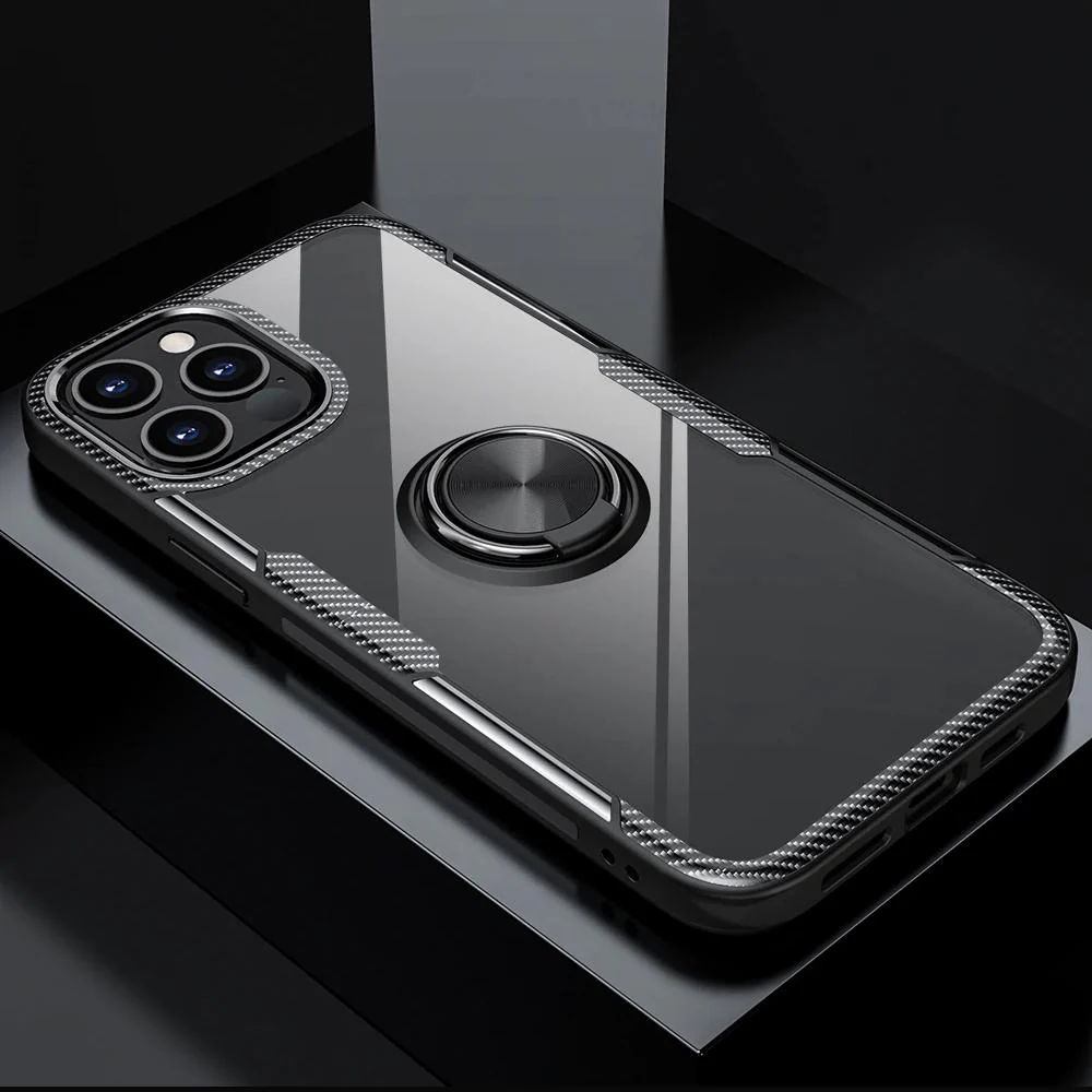 iPhone 12 Pro Shockproof Transparent Metallic Ring Holder Case - Image 7
