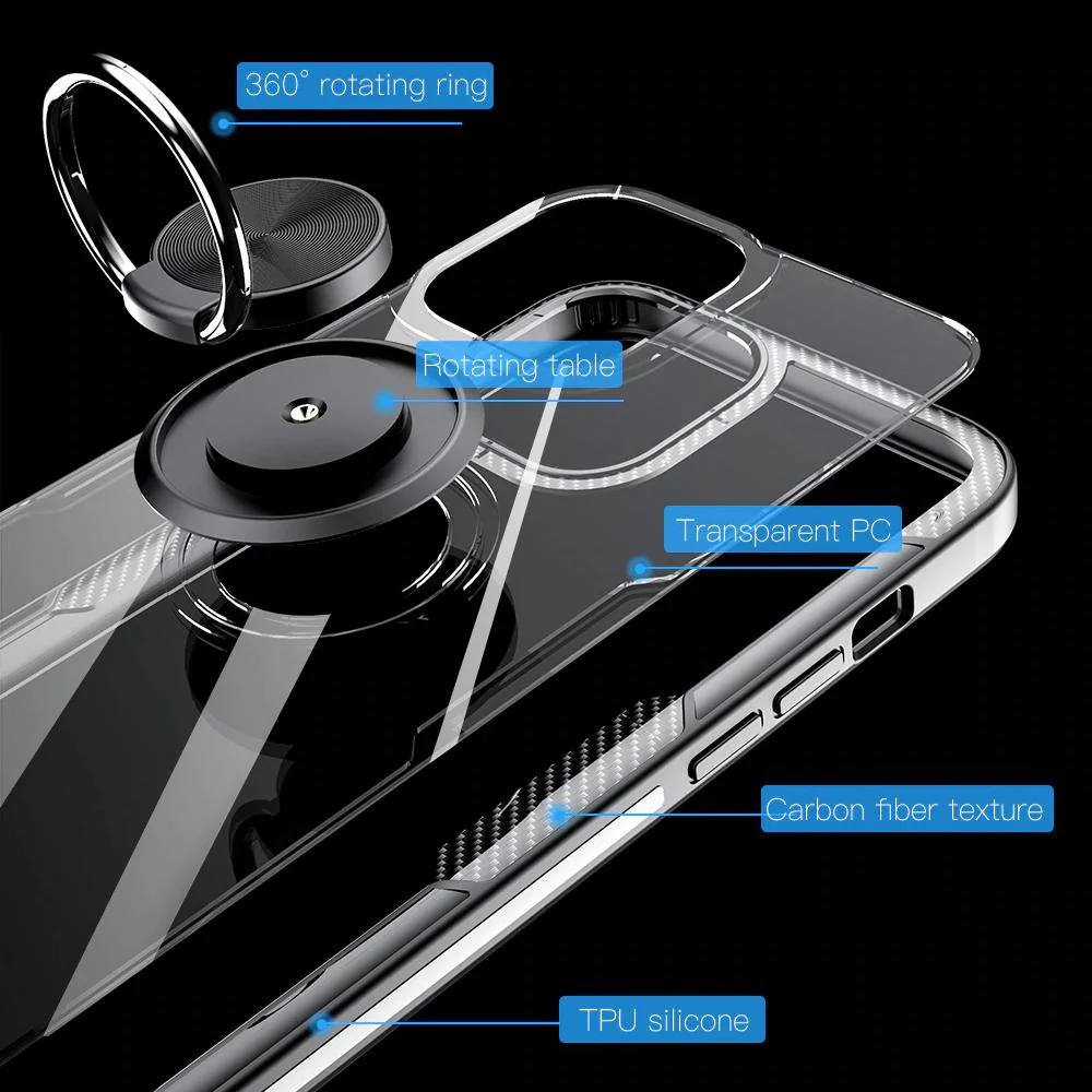 iPhone 12 Pro Shockproof Transparent Metallic Ring Holder Case - Image 9