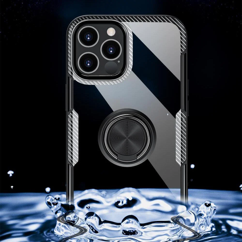 iPhone 12 Series Shockproof Transparent Metallic Ring Holder Case - Image 2