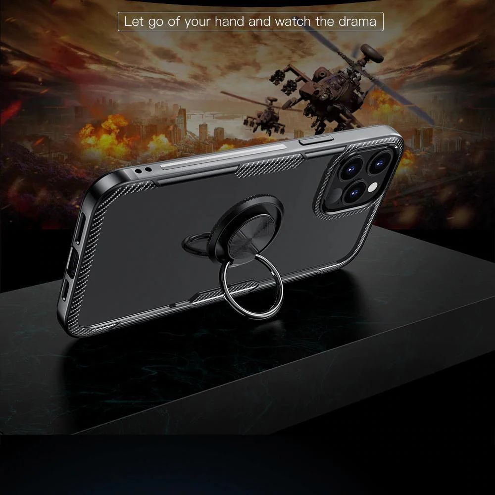 iPhone 12 Series Shockproof Transparent Metallic Ring Holder Case - Image 3