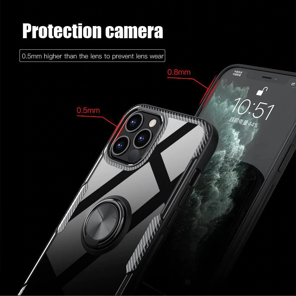 iPhone 12 Series Shockproof Transparent Metallic Ring Holder Case - Image 5