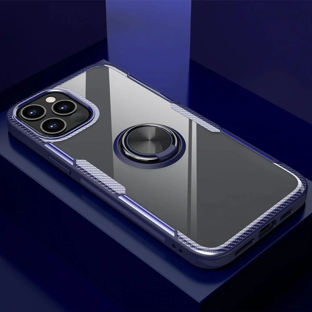 iPhone 12 Series Shockproof Transparent Metallic Ring Holder Case - Image 6