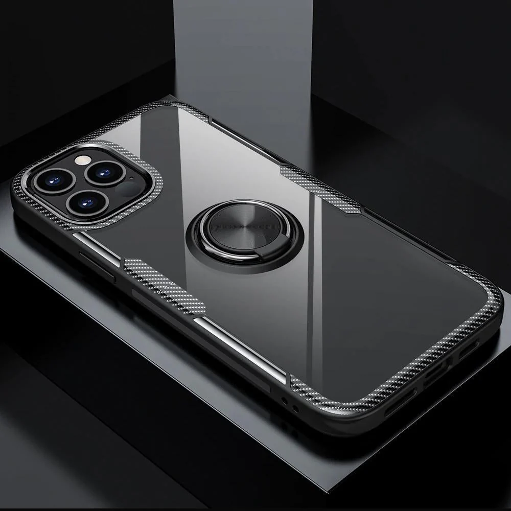 iPhone 12 Series Shockproof Transparent Metallic Ring Holder Case - Image 7