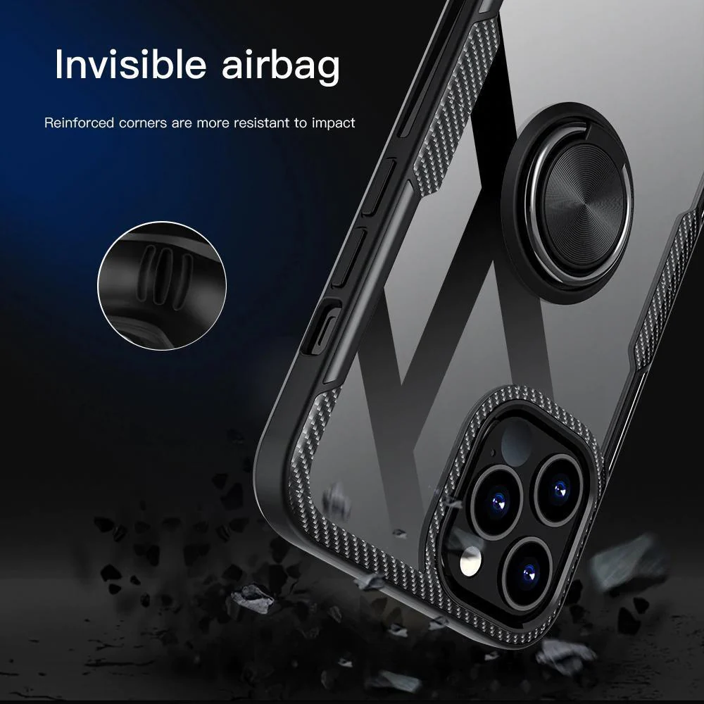 iPhone 12 Series Shockproof Transparent Metallic Ring Holder Case - Image 8