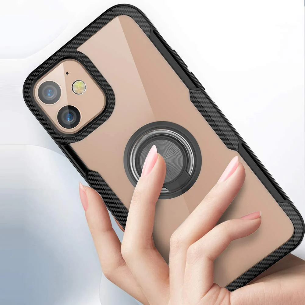 iPhone 12 Shockproof Transparent Metallic Ring Holder Case - Image 2