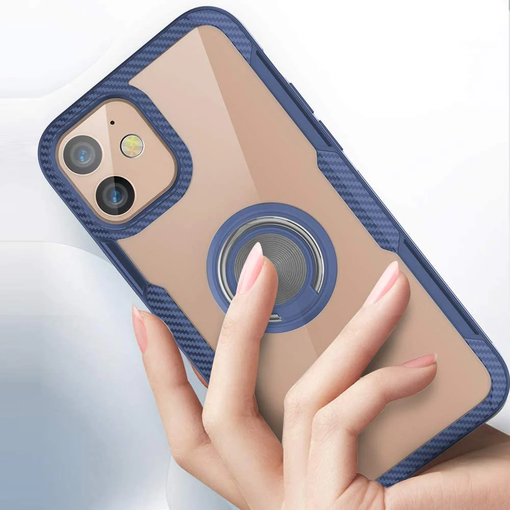 iPhone 12 Shockproof Transparent Metallic Ring Holder Case - Image 3