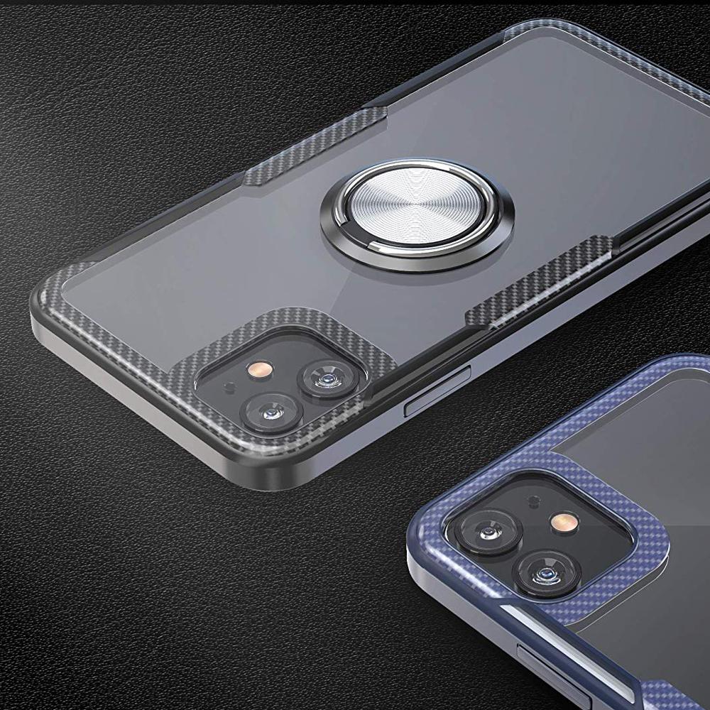 iPhone 12 Shockproof Transparent Metallic Ring Holder Case - Image 5