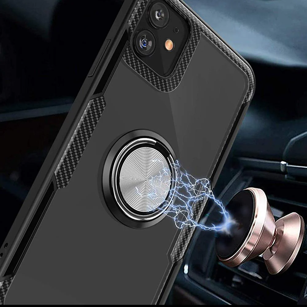 iPhone 12 Shockproof Transparent Metallic Ring Holder Case - Image 7