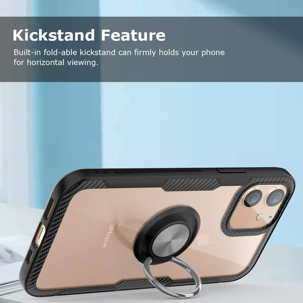 iPhone 12 Shockproof Transparent Metallic Ring Holder Case - Image 9
