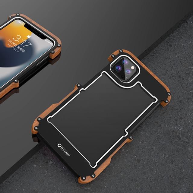iPhone 13 Pro R-Just Aluminium & Natural Wood Anti-shock Bumper Case - Image 10