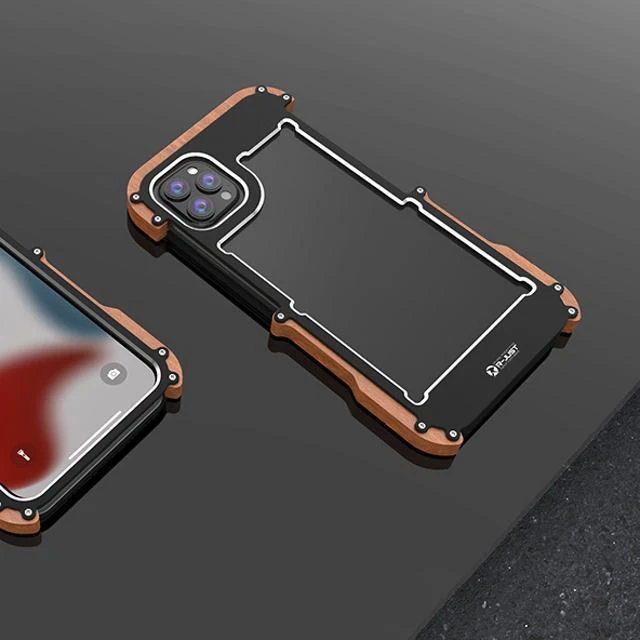 iPhone 13 R-Just Aluminium & Natural Wood Anti-shock Bumper Case - Image 7