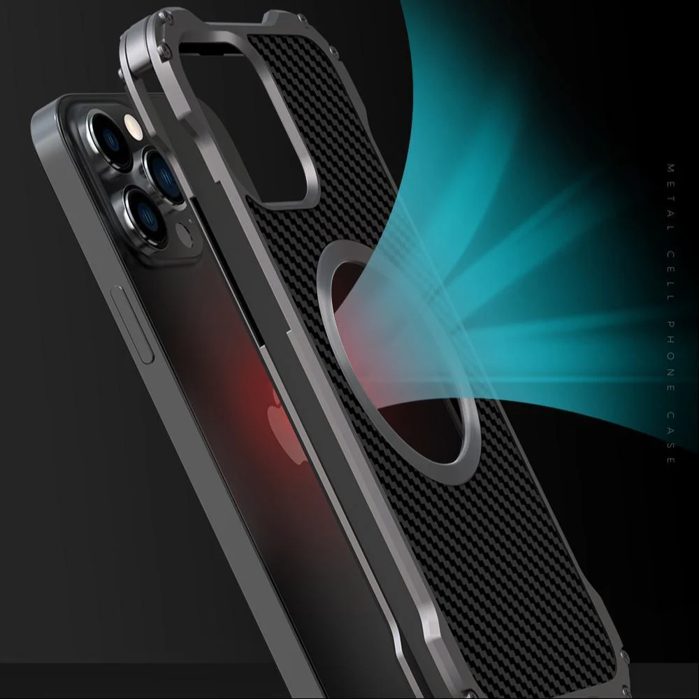iPhone 14 Series R-Just Aluminium Carbon Fiber Case - Image 4