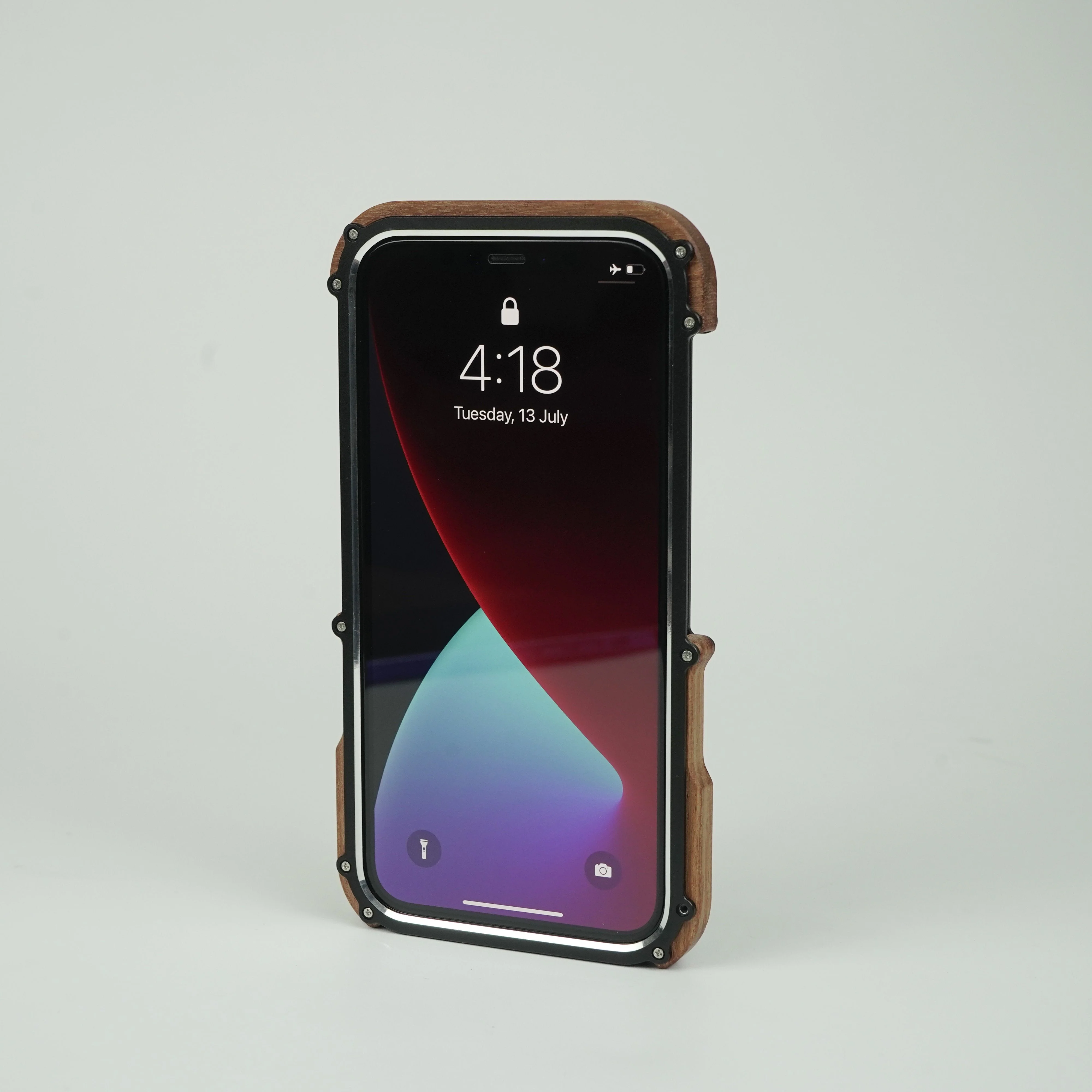 iPhone 14 Series R-Just Aluminium Natural Wood Anti Shock Bumper Case - Image 10