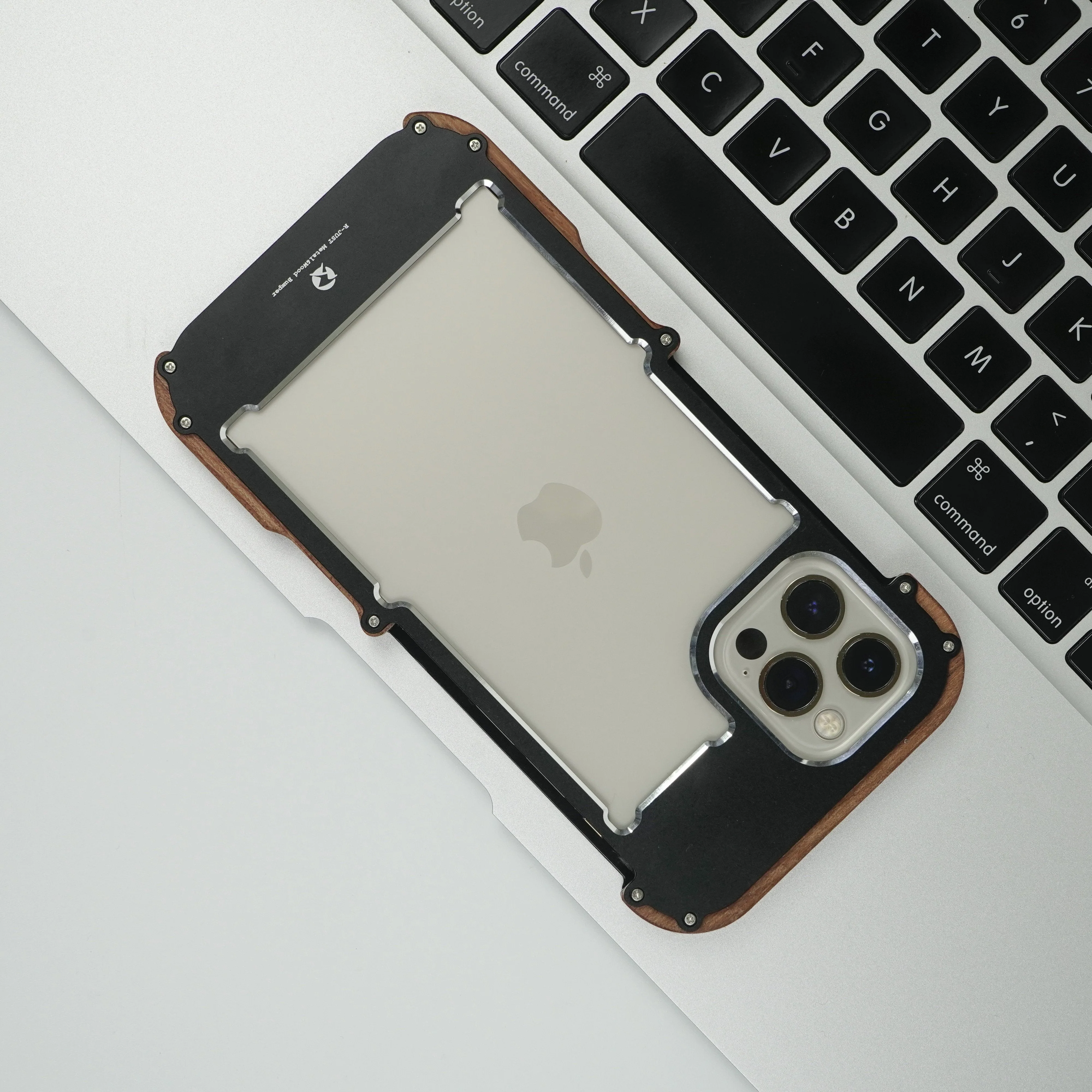 iPhone 14 Series R-Just Aluminium Natural Wood Anti Shock Bumper Case - Image 8
